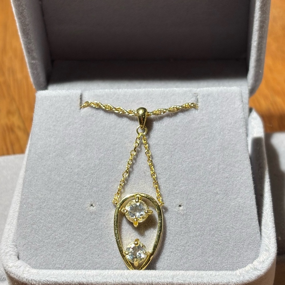 Elegant 18K Gold plated over 925 Sterling Silver Zircon pendant with 14K chain